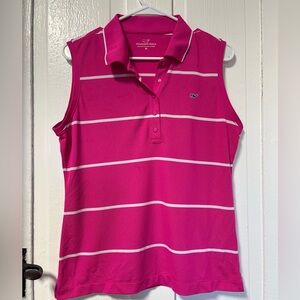 Vineyard Vines athletic sleeveless pink and white striped polo size medium